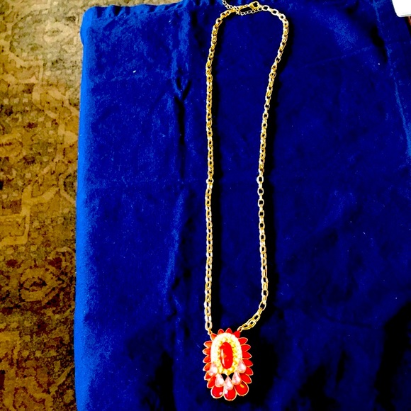 Jewelry - Fun orange pink gold and diamond look necklace. Long hanging but adjustable.